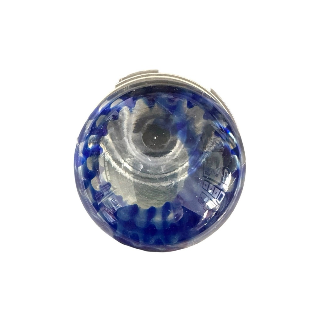 Vintage Hand Blown Art Glass Paperweight Cobalt Blue Pattern In Clear Glass 2" - Picture 4 of 8